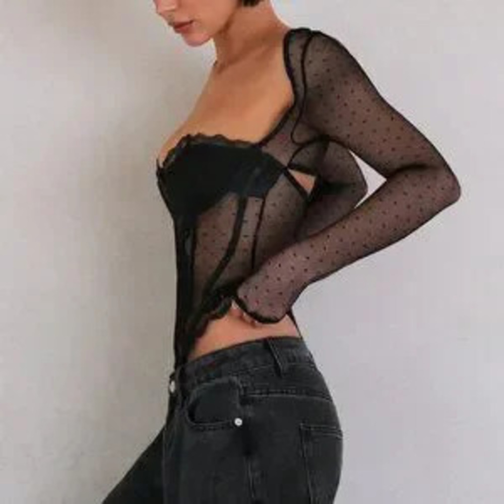 Black Casual Women's Spaghetti Strap Lace Patchwork Corset Bodysuit